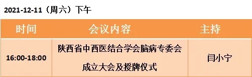 【通知】12月11-12日，陕西省中西医结合学会脑病专业委员会成立大会暨首届学术研讨会将在西安召开